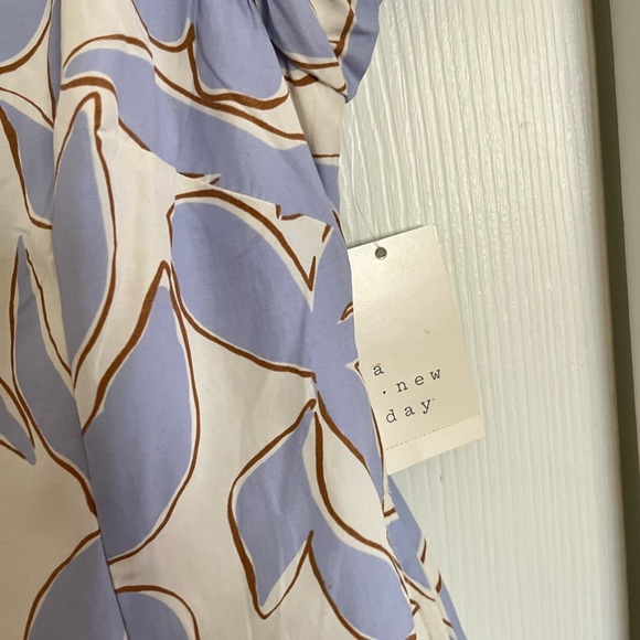 A New Day Blue and Cream Cottagecore Leaf Print Midi Dress Bohemian - Picture 4 of 10